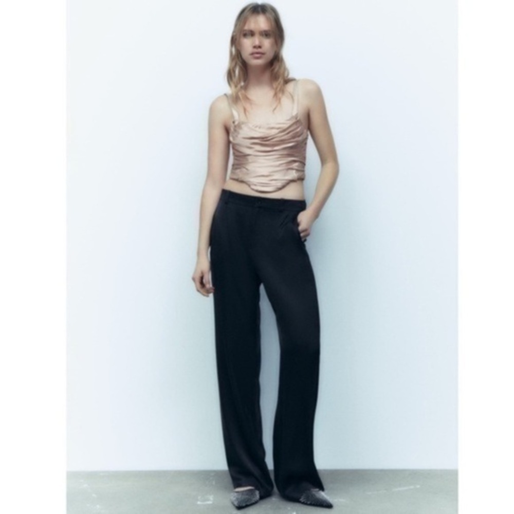 New Zara Champagne Draped Crop Top